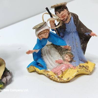 Nativity scene items - glass candle holder - vintage ornament - Baby Jesus and a newer ornament too