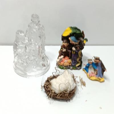 Nativity scene items - glass candle holder - vintage ornament - Baby Jesus and a newer ornament too