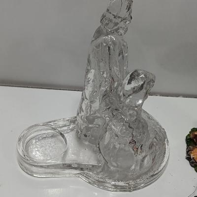 Nativity scene items - glass candle holder - vintage ornament - Baby Jesus and a newer ornament too