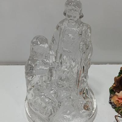 Nativity scene items - glass candle holder - vintage ornament - Baby Jesus and a newer ornament too