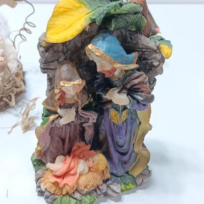 Nativity scene items - glass candle holder - vintage ornament - Baby Jesus and a newer ornament too