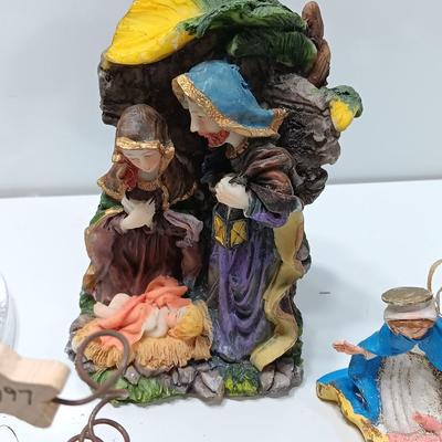 Nativity scene items - glass candle holder - vintage ornament - Baby Jesus and a newer ornament too
