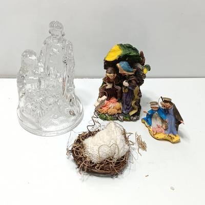 Nativity scene items - glass candle holder - vintage ornament - Baby Jesus and a newer ornament too