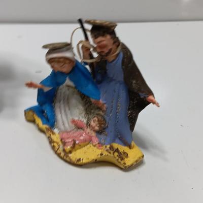 Nativity scene items - glass candle holder - vintage ornament - Baby Jesus and a newer ornament too