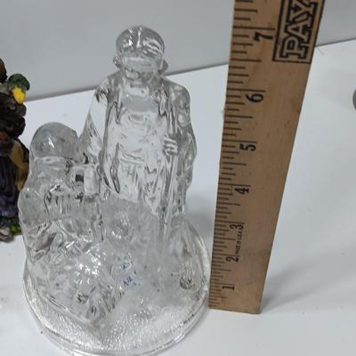 Nativity scene items - glass candle holder - vintage ornament - Baby Jesus and a newer ornament too