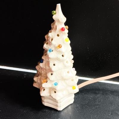 Small Vintage Ceramic Lighted Christmas Tree White 6" with base