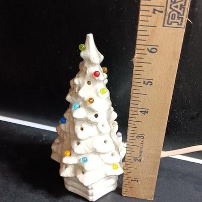 Small Vintage Ceramic Lighted Christmas Tree White 6" with base