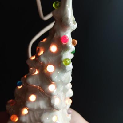 Small Vintage Ceramic Lighted Christmas Tree White 6" with base