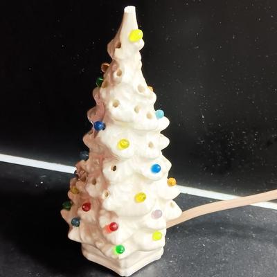 Small Vintage Ceramic Lighted Christmas Tree White 6" with base