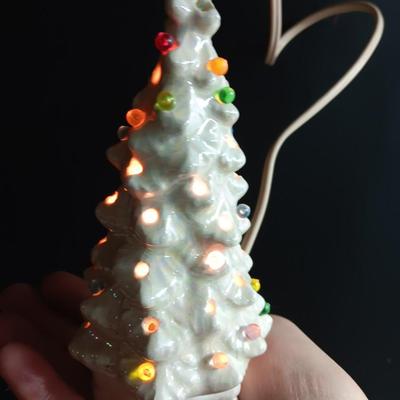 Small Vintage Ceramic Lighted Christmas Tree White 6" with base