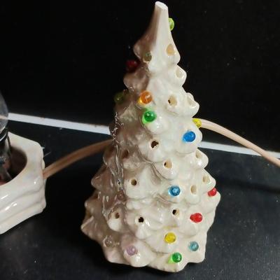 Small Vintage Ceramic Lighted Christmas Tree White 6" with base