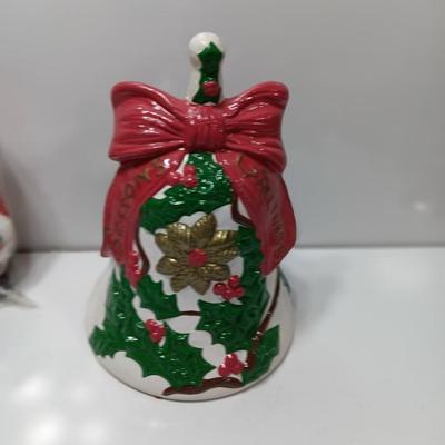 Vintage Ceramic bell Seasons greetings with Interpur wax Santa