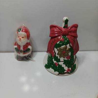 Vintage Ceramic bell Seasons greetings with Interpur wax Santa