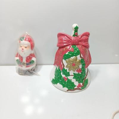 Vintage Ceramic bell Seasons greetings with Interpur wax Santa