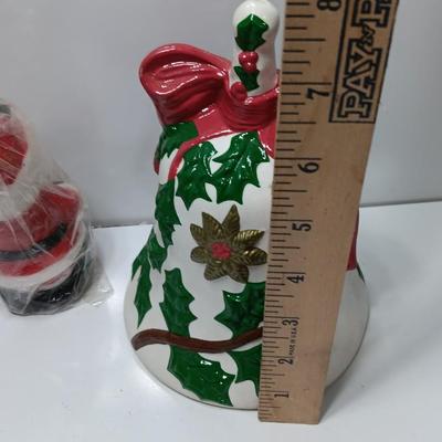Vintage Ceramic bell Seasons greetings with Interpur wax Santa