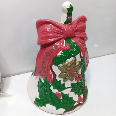 Vintage Ceramic bell Seasons greetings with Interpur wax Santa