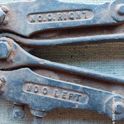 Crowbar - bolt cutters- and a vintage drill with wooden handle