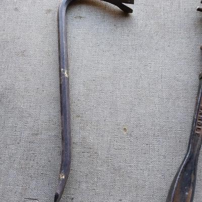 Crowbar - bolt cutters- and a vintage drill with wooden handle