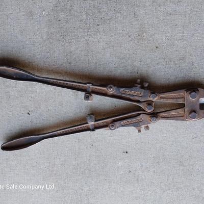 Crowbar - bolt cutters- and a vintage drill with wooden handle