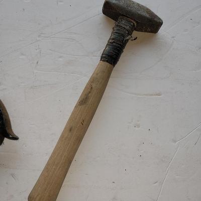 Carpenter tools - sledgehammer - saw - pipe cutter- and vintage drill