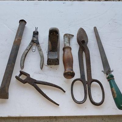 Small pry bar - sheers - rasp - file -snap ring pliers and more