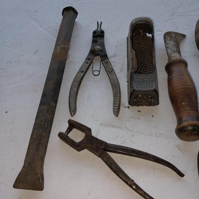 Small pry bar - sheers - rasp - file -snap ring pliers and more