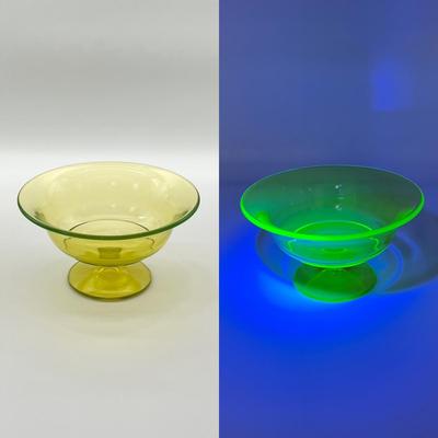 Yellow Vaseline Glass Footed Bowl