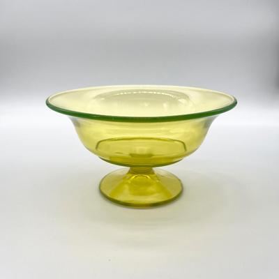 Yellow Vaseline Glass Footed Bowl