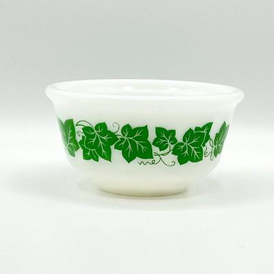 HAZEL ATLAS ~ Green Ivy ~ Milk Glass Nesting Mixing Bowls ~ Set Of Four (4)
