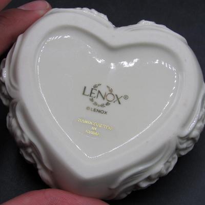 Cute Lenox Heart Shaped Textured Lidded Trinket Jewelry Dish