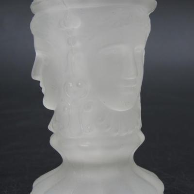Vintage Three Faces Frosted Glass Toothpick Holder
