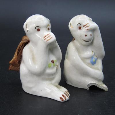 Vintage Ceramic See No Evil and Speak No Evil Monkey Ringers