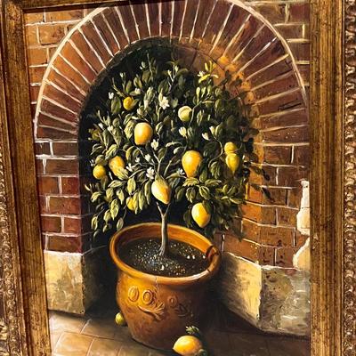Gold Gilded Lemon Tree Framed Canvas Print
