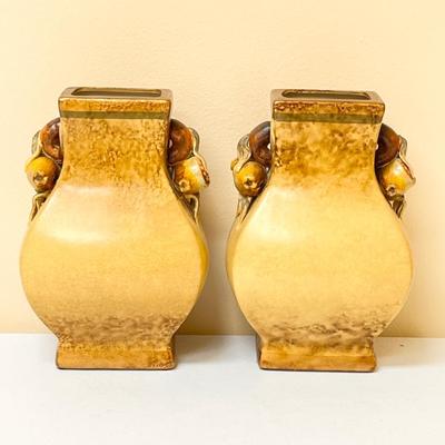 ARTY IMPORTS ~ Pair (2) ~ Decorative Ceramic Vases With Greenery