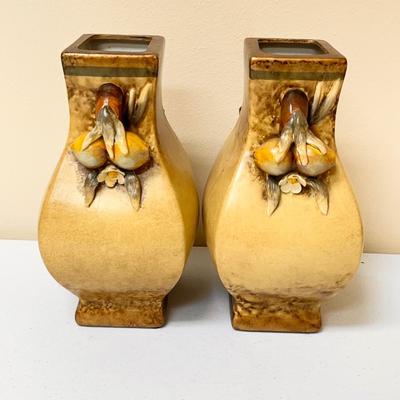 ARTY IMPORTS ~ Pair (2) ~ Decorative Ceramic Vases With Greenery