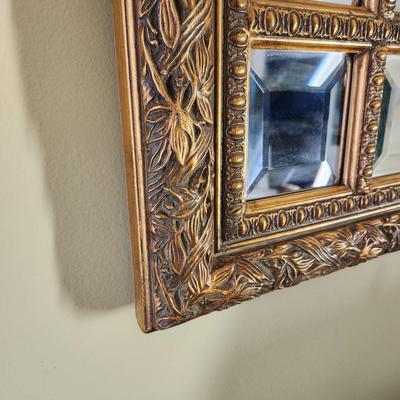 Ornate Gold Wood Trimmed Beveled Mirror 39x32