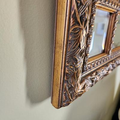 Ornate Gold Wood Trimmed Beveled Mirror 39x32