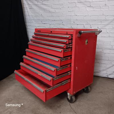 Kennedy Red Tool Storage Box on Wheels Rolling