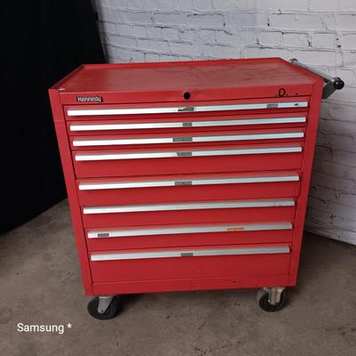 Kennedy Red Tool Storage Box on Wheels Rolling