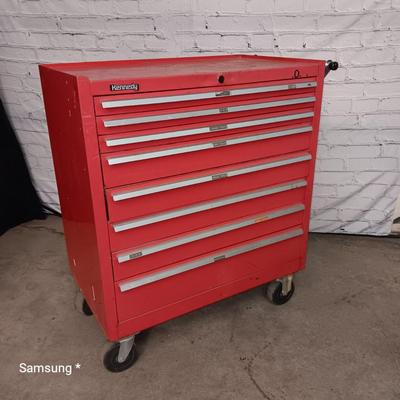 Kennedy Red Tool Storage Box on Wheels Rolling