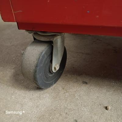 Kennedy Red Tool Storage Box on Wheels Rolling
