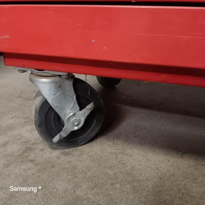 Kennedy Red Tool Storage Box on Wheels Rolling
