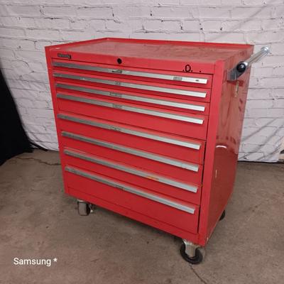 Kennedy Red Tool Storage Box on Wheels Rolling