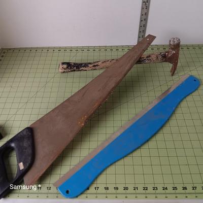 Ripsaw, Hammer, and Paint Shield Edging Tool