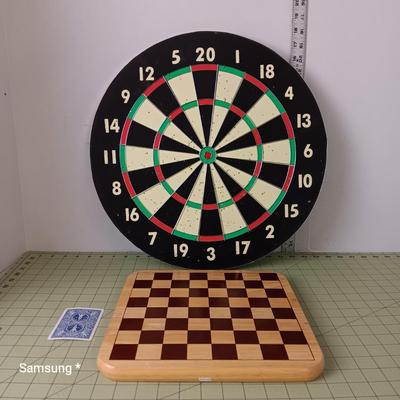 Dart Board and Wood Chess/Checker Board