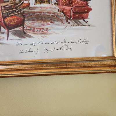 1962 White House "The Red Room" by Edward Lehman with note from Kennedy's