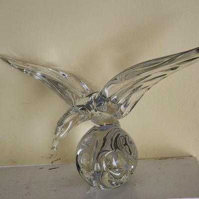 Handblown Art Glass Eagle on Spherical Base Signed Ronneby Sweden