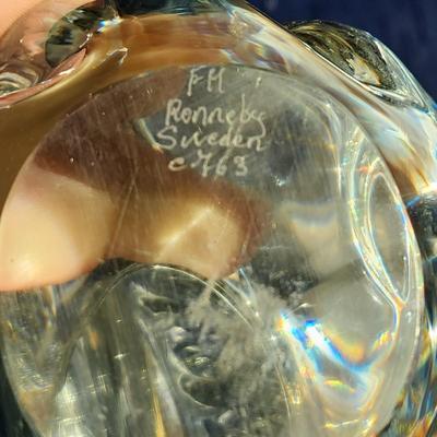 Handblown Art Glass Eagle on Spherical Base Signed Ronneby Sweden