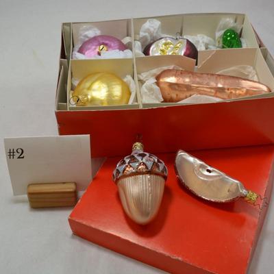 Lot of 8 Hand Blown Food Variety of Christmas Ornaments
