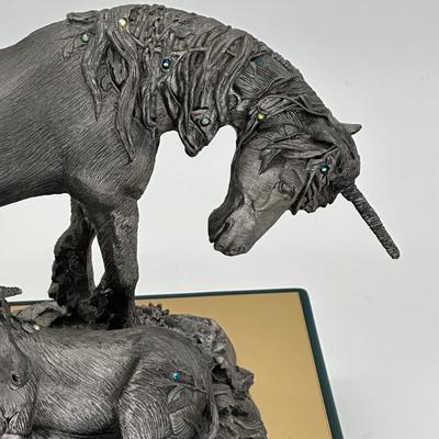 MICHAEL RICKER ~ Unicorn Mother & Baby ~ Pewter Sculpture ~ Like New
